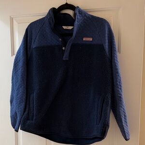 Vineyard Vines navy Blue Quilted Fleece Pullover shep shirt